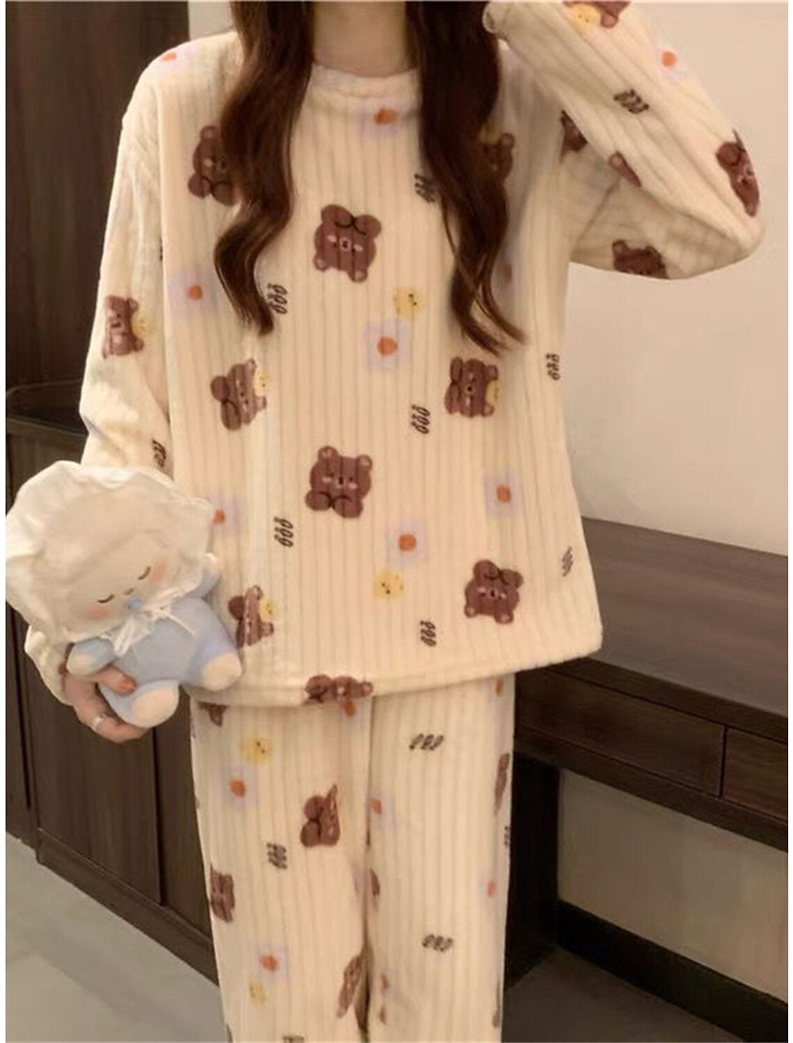 Warm Teddy Night Suit with hood