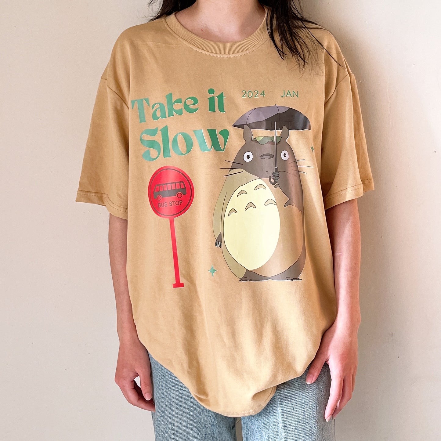Take it Slow Totoro Beige Tshirt