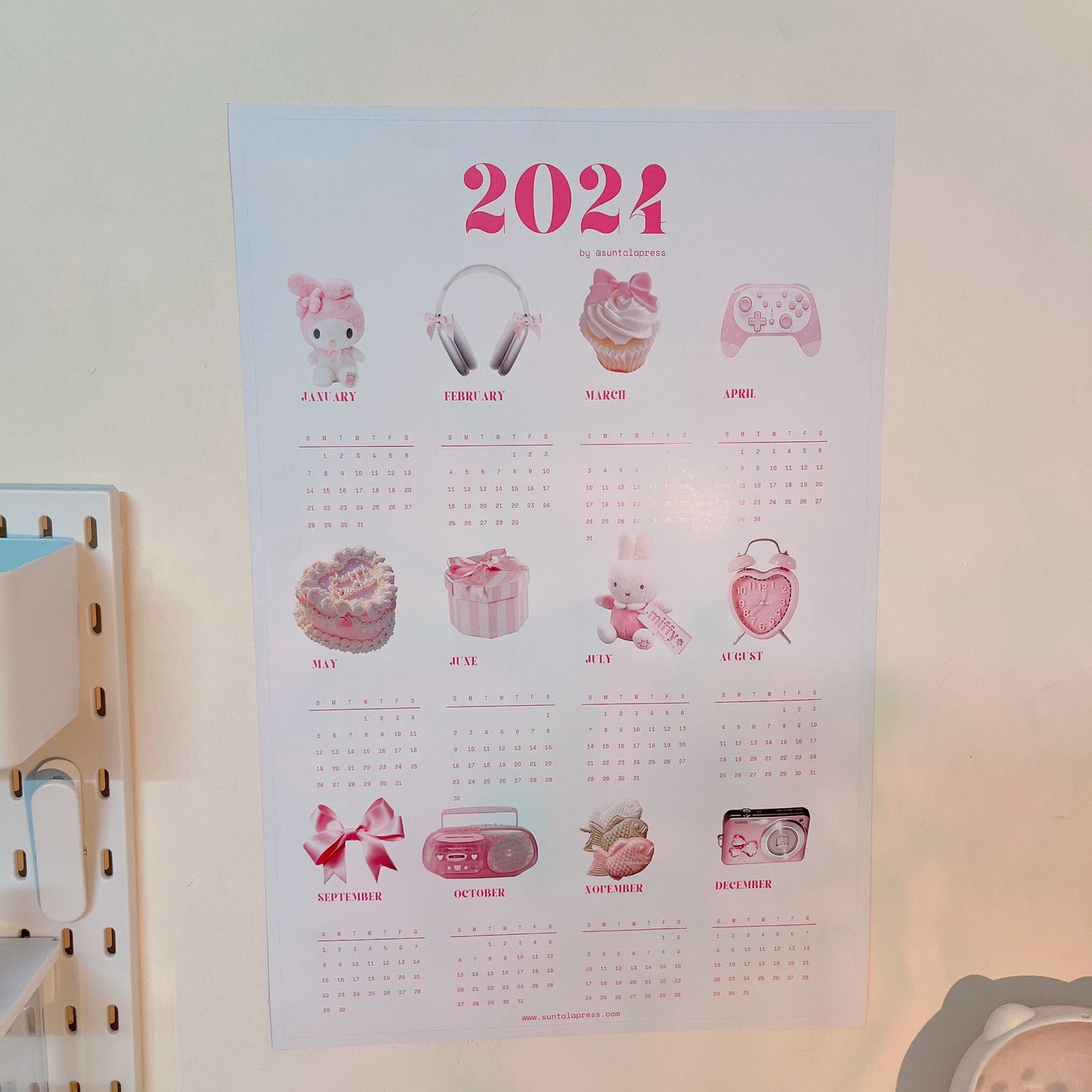 Aesthetic Pinterest Calendar 2024 pink
