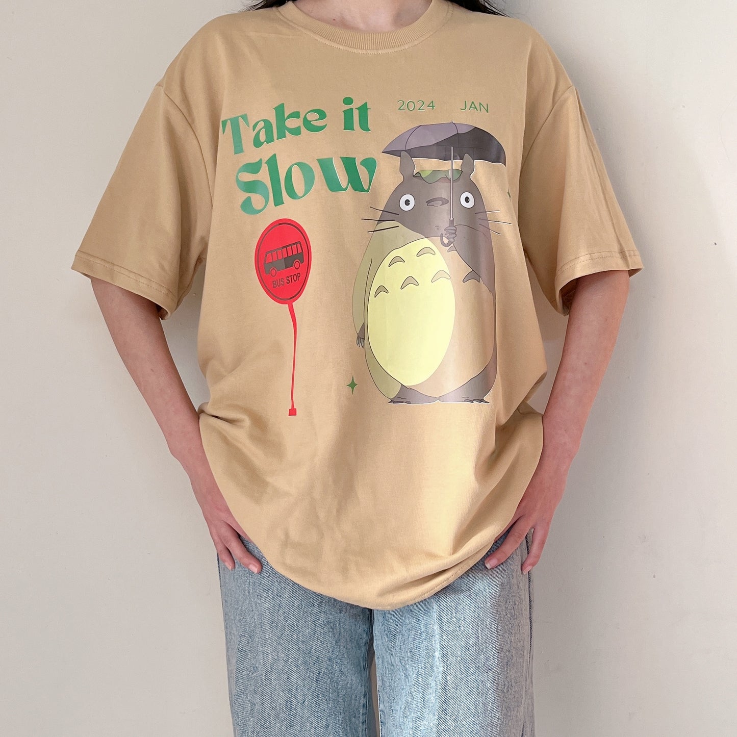 Take it Slow Totoro Beige Tshirt
