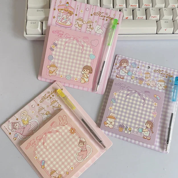 Cottagecore Girl Sticky Note with pen