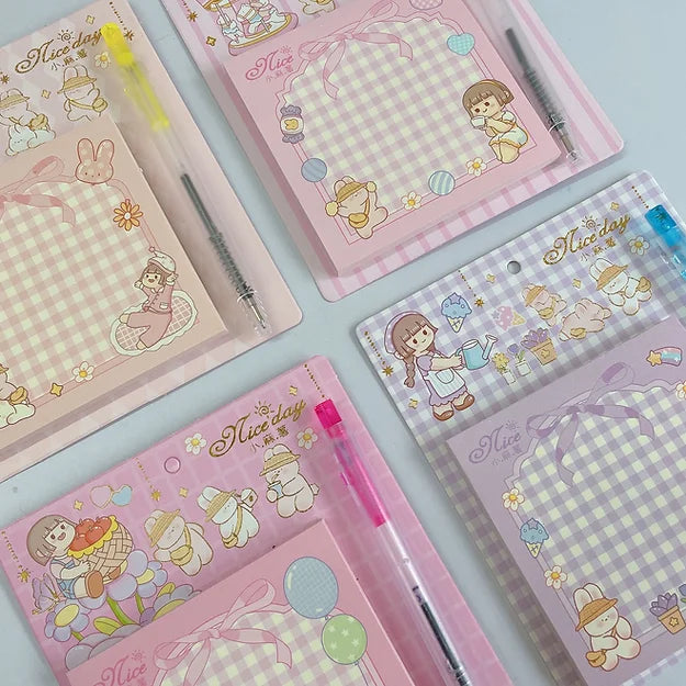 Cottagecore Girl Sticky Note with pen