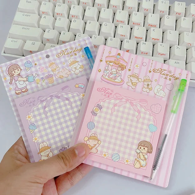 Cottagecore Girl Sticky Note with pen
