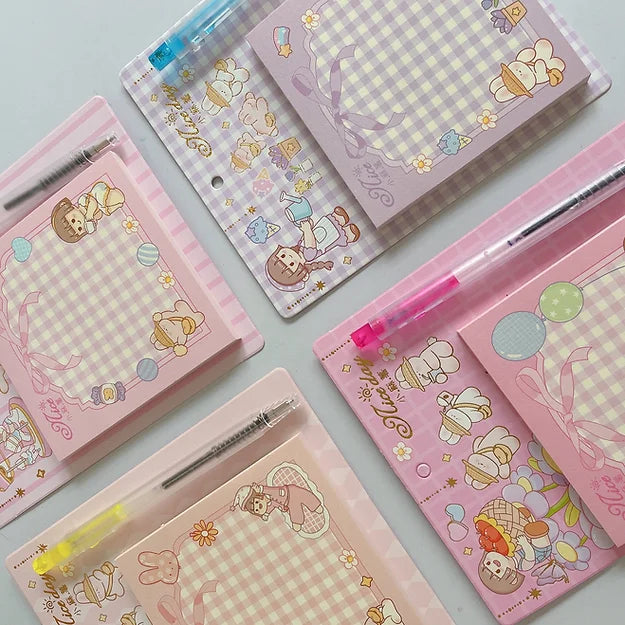 Cottagecore Girl Sticky Note with pen
