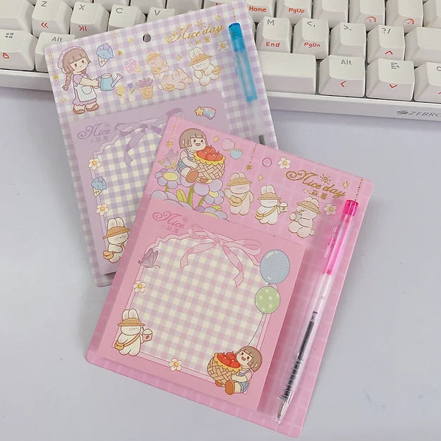 Cottagecore Girl Sticky Note with pen