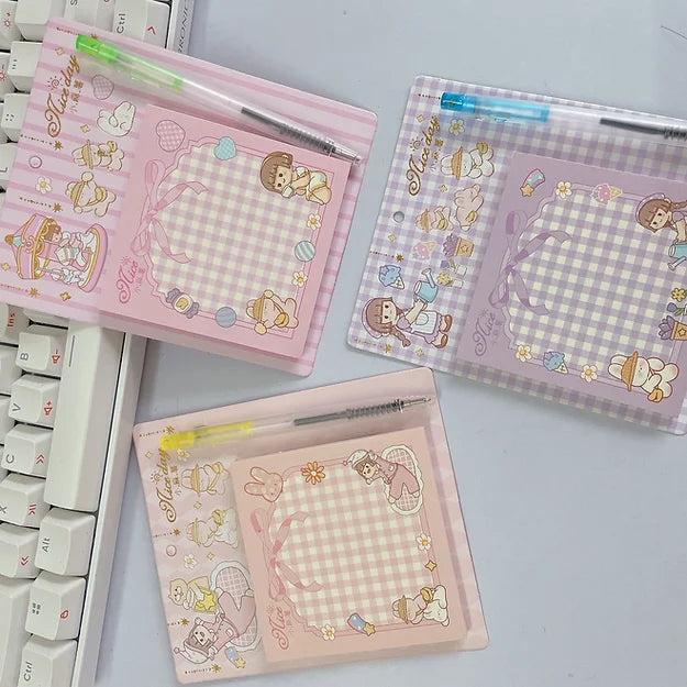 Cottagecore Girl Sticky Note with pen
