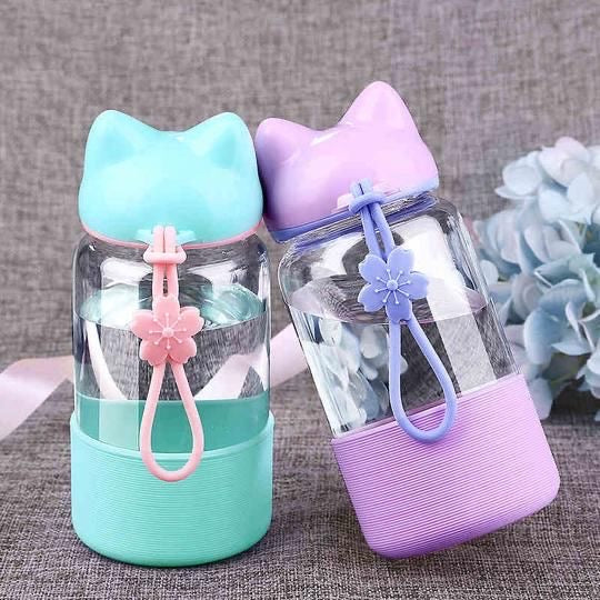 Sakura Cat Glass Bottle