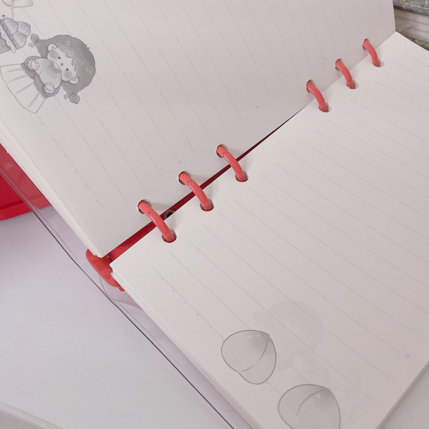 Kawaii 6 ring binder with keychain, divider & loose sheets