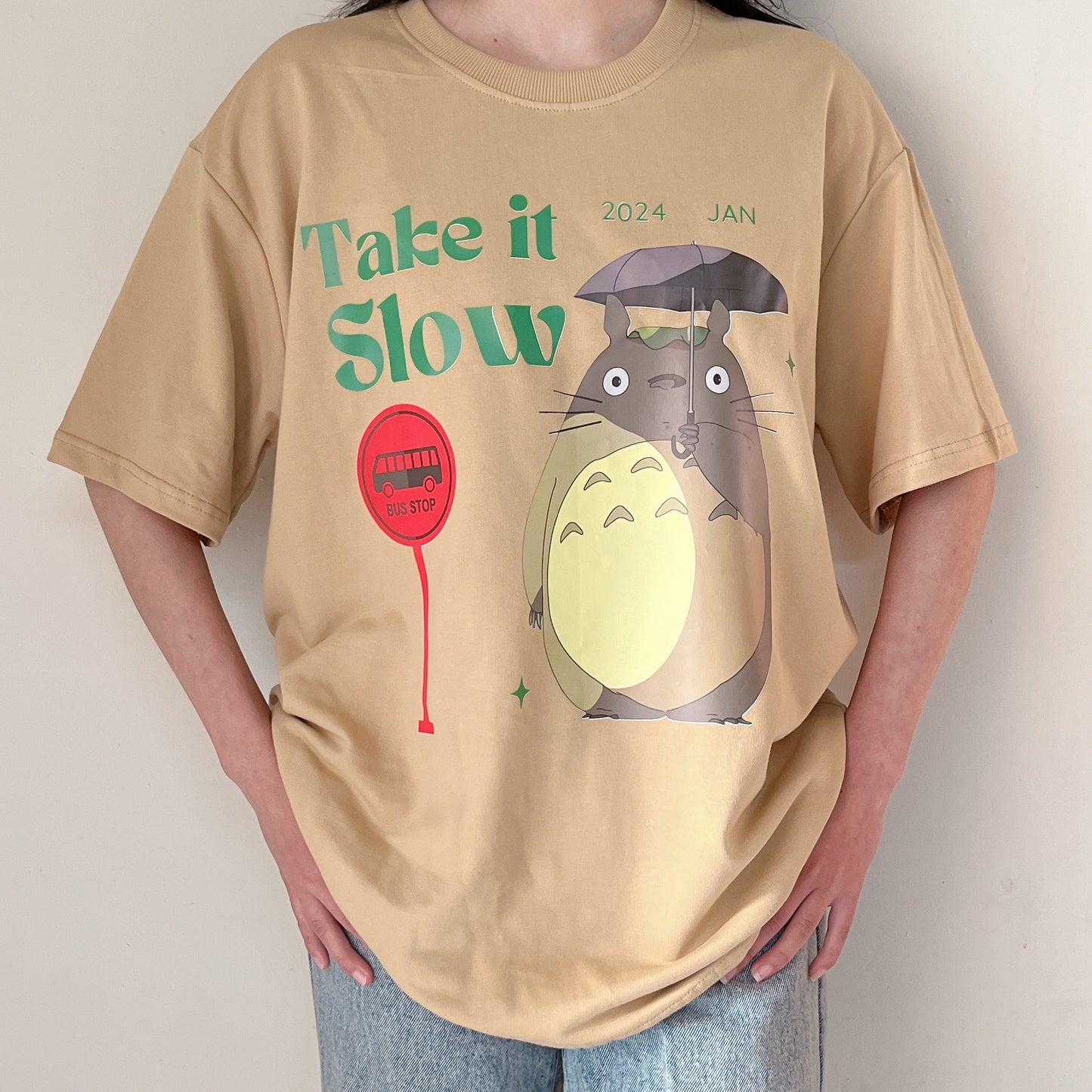 Take it Slow Totoro Beige Tshirt