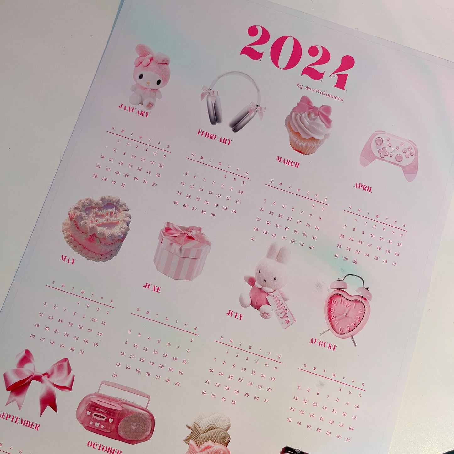 Aesthetic Pinterest Calendar 2024 pink
