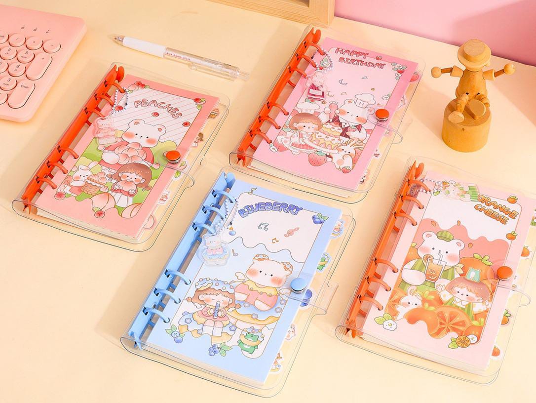 Kawaii 6 ring binder with keychain, divider & loose sheets