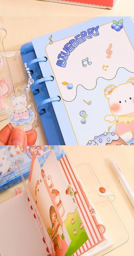 Kawaii 6 ring binder with keychain, divider & loose sheets