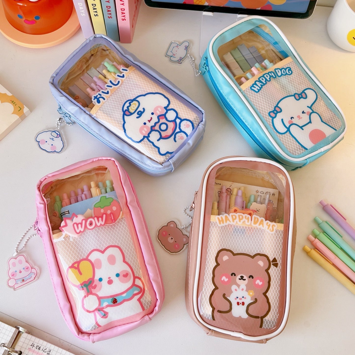 Kawaii Large Capacity Pencil Pouch with keychain