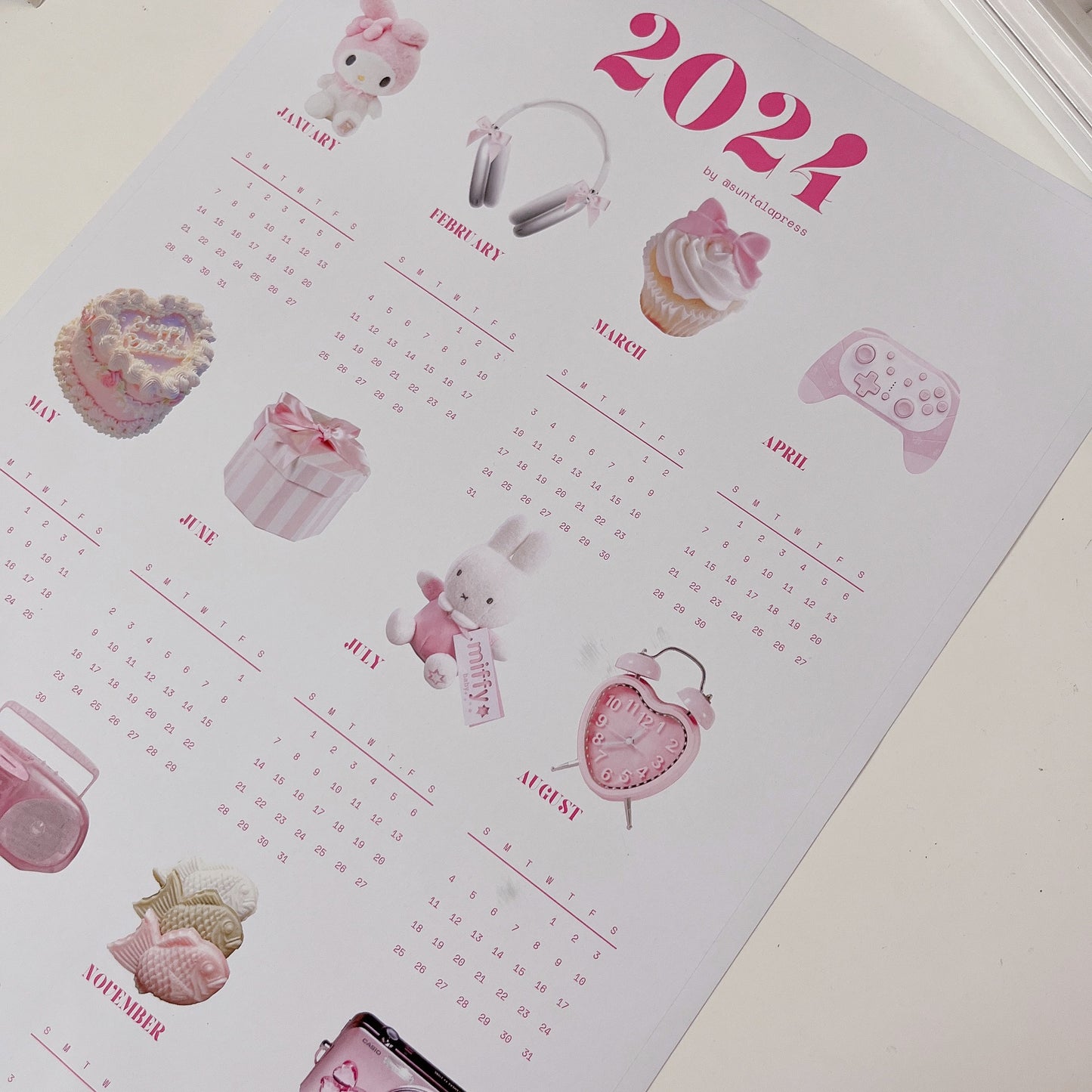 Aesthetic Pinterest Calendar 2024 pink