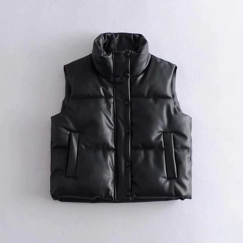 Mia Faux Leather Puffer Vest