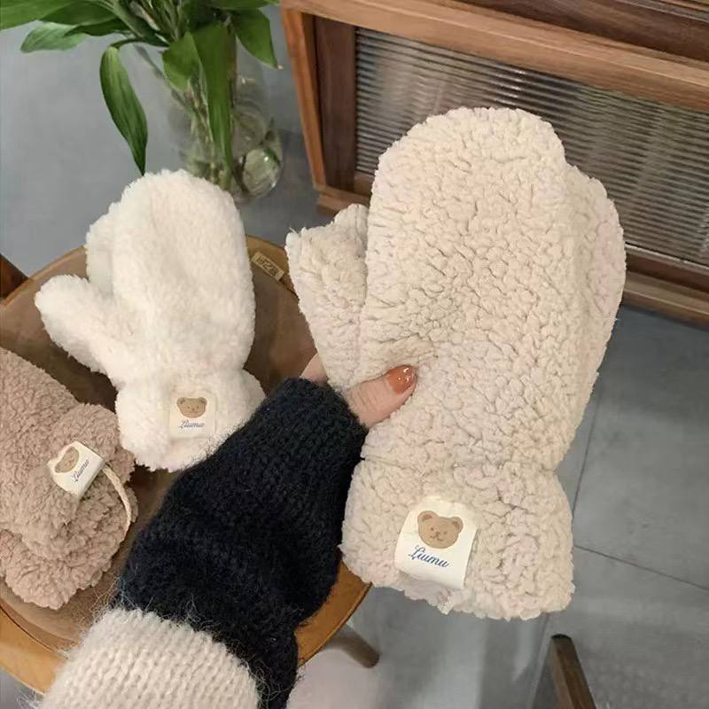Teddy soft fur mitten gloves