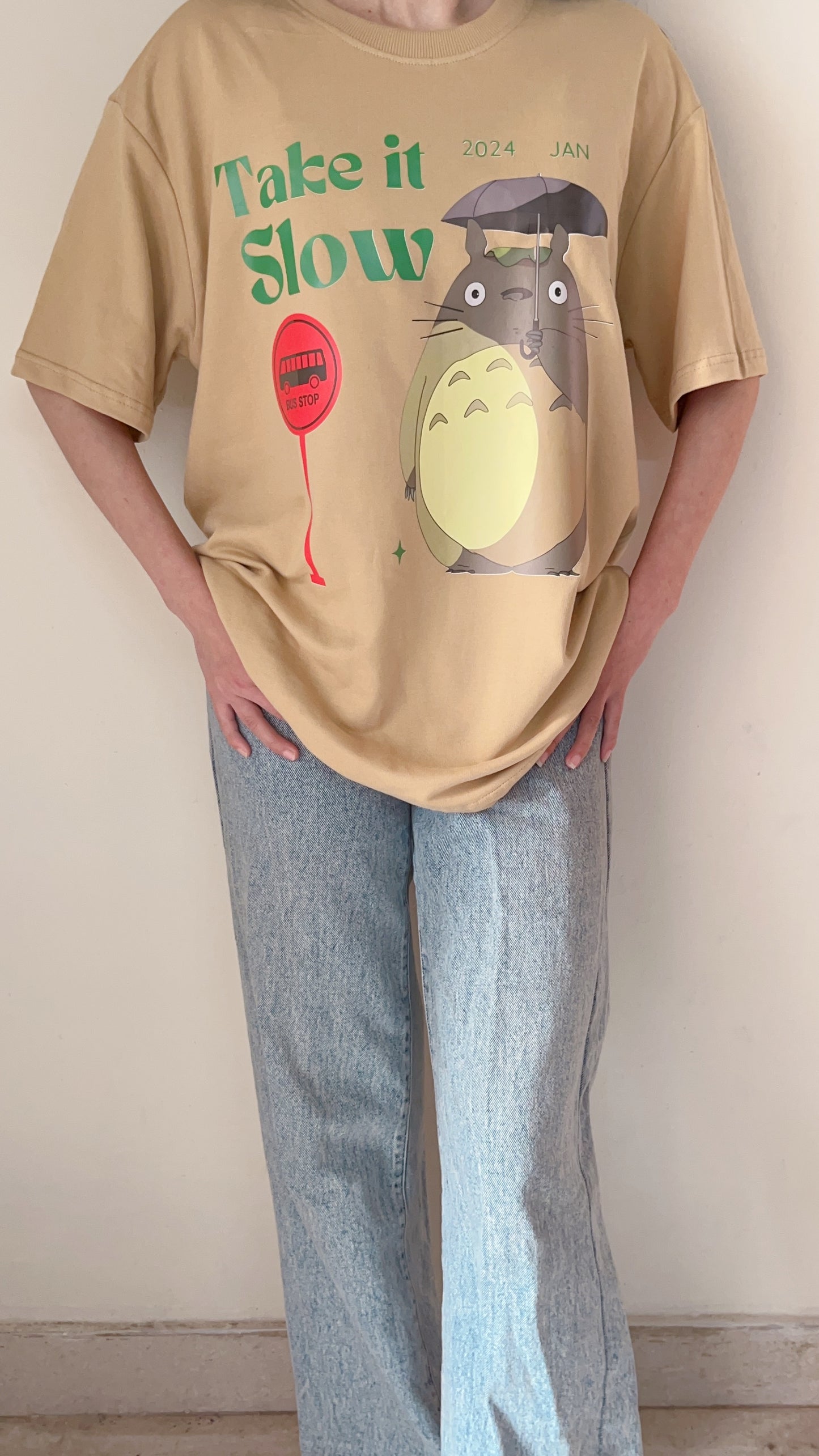 Take it Slow Totoro Beige Tshirt