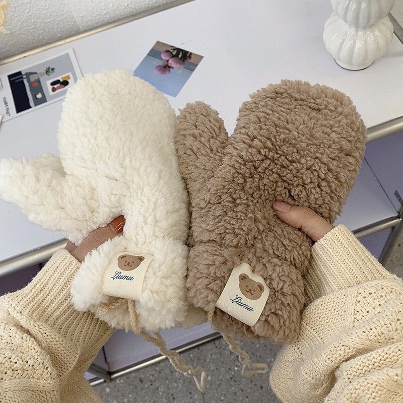 Teddy soft fur mitten gloves