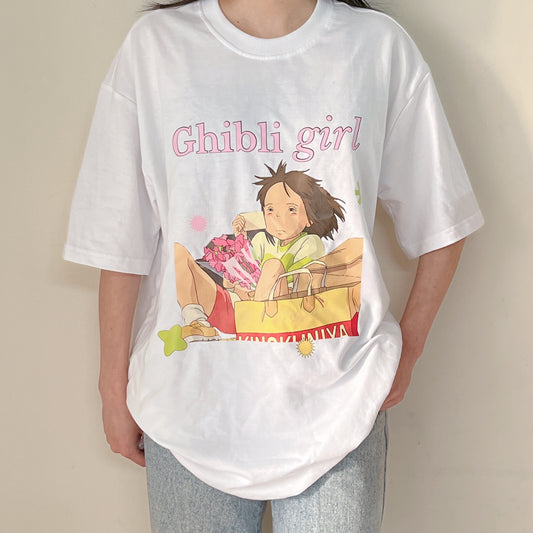 Ghibli Girl White Oversized Tshirt
