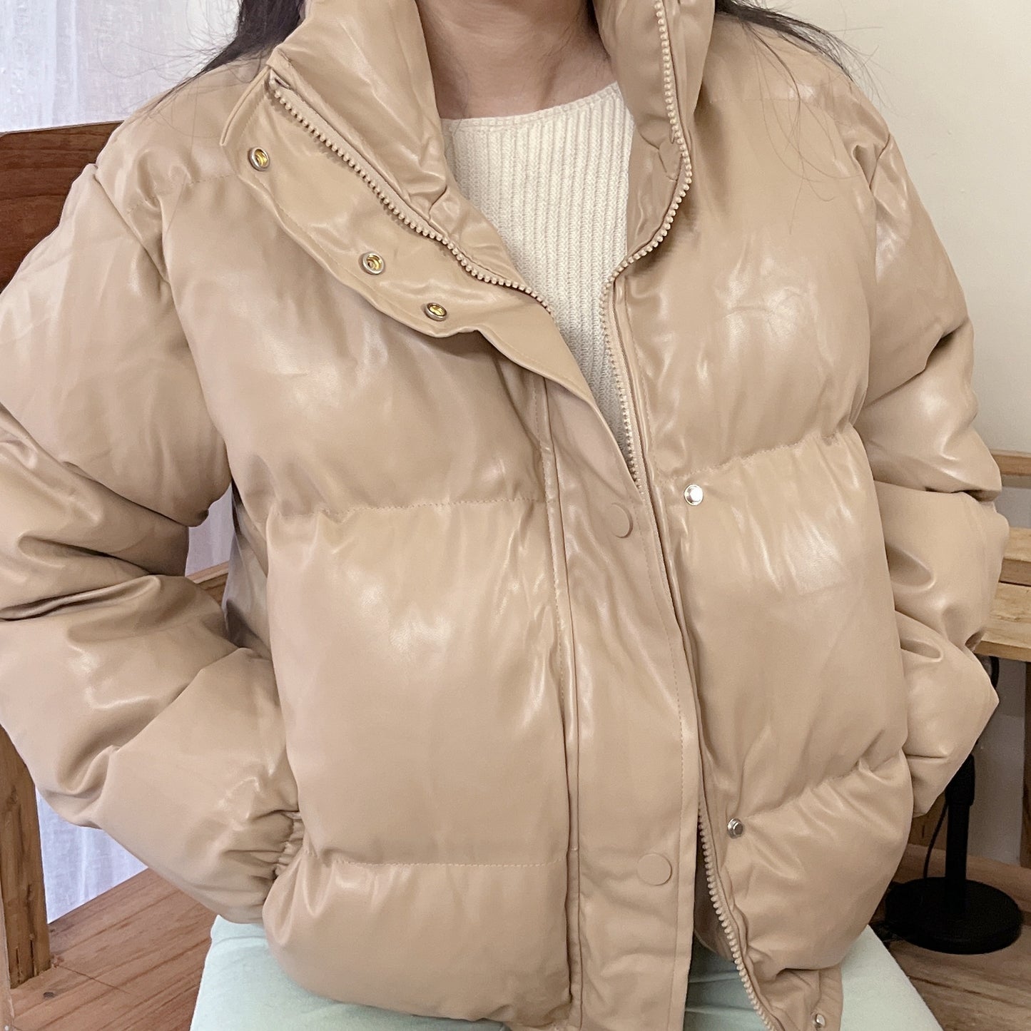 Mia Faux Leather Puffer Jacket