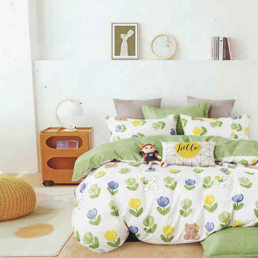 Green Tulip Summer Pinterest 4 piece Bedsheet (king size)