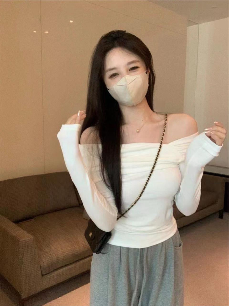 Korean Asymmetrical  Off Shoulder Top