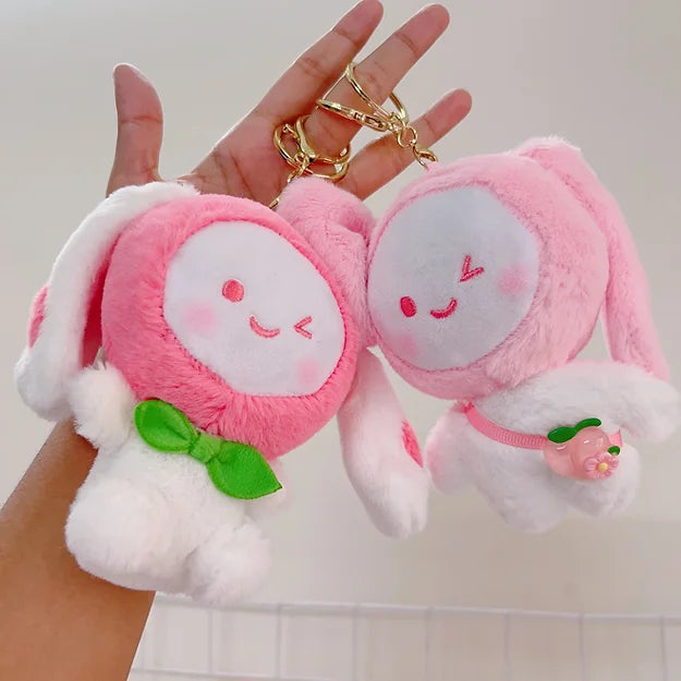 Peach Bunny Plushie Keychain