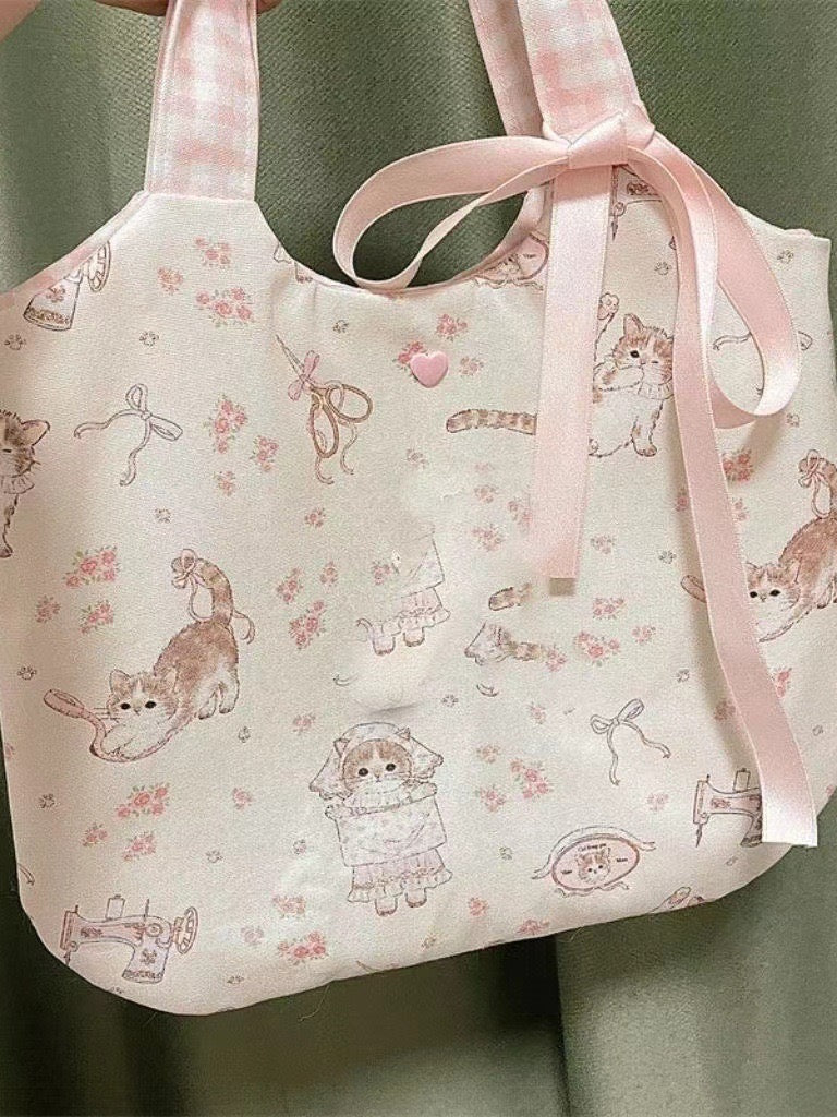 Cat and ribbons Hand Bag