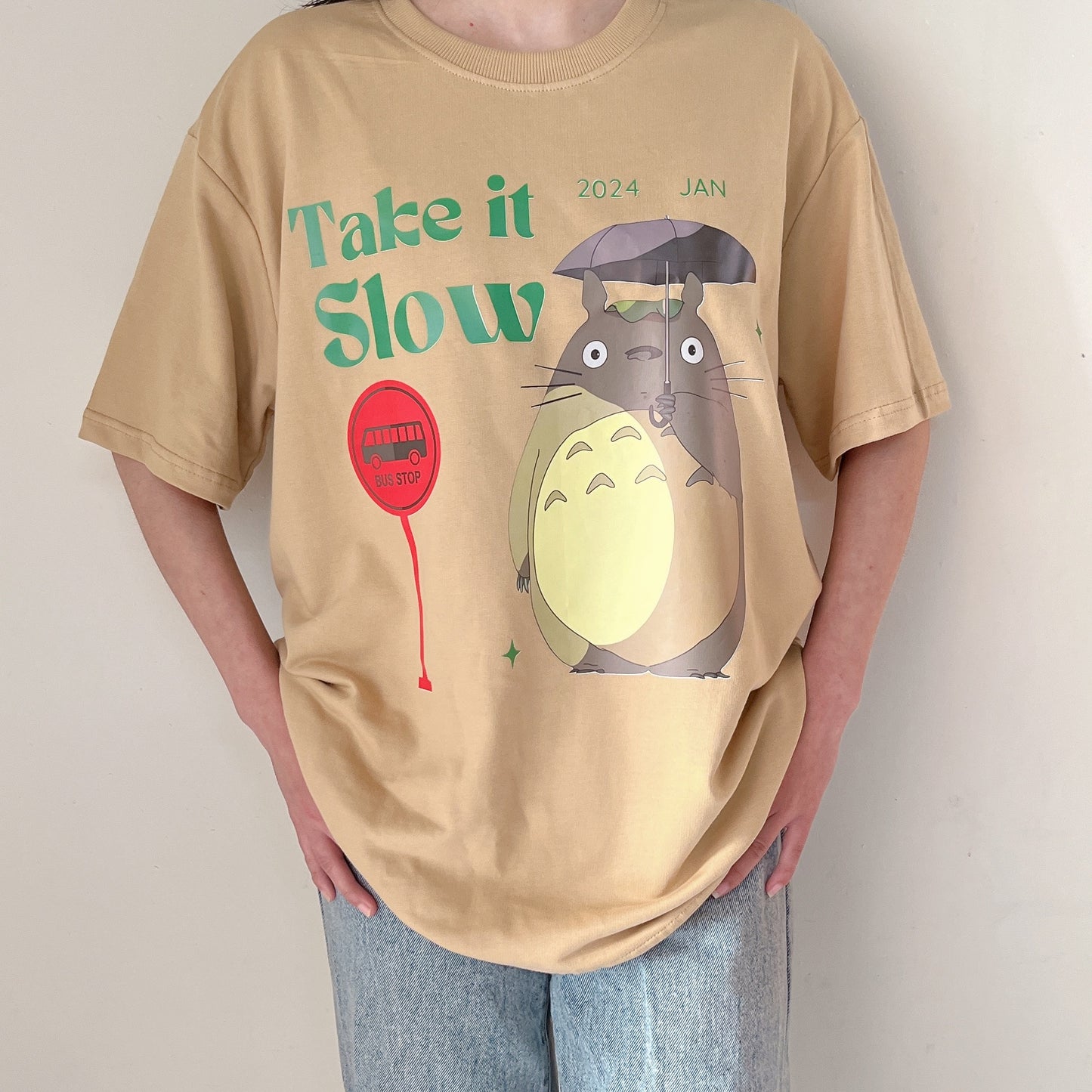 Take it Slow Totoro Beige Tshirt