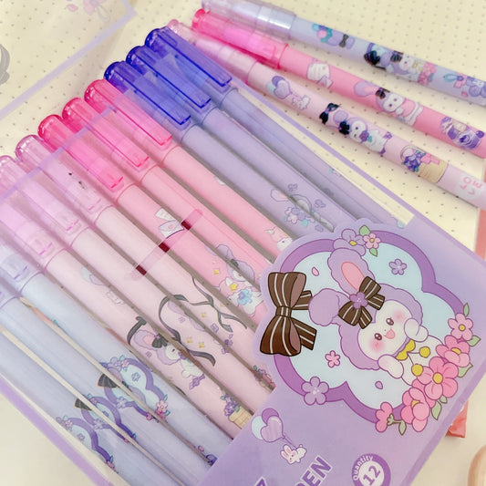 Kawaii Bunny Erasable Gel Pen Set of 12