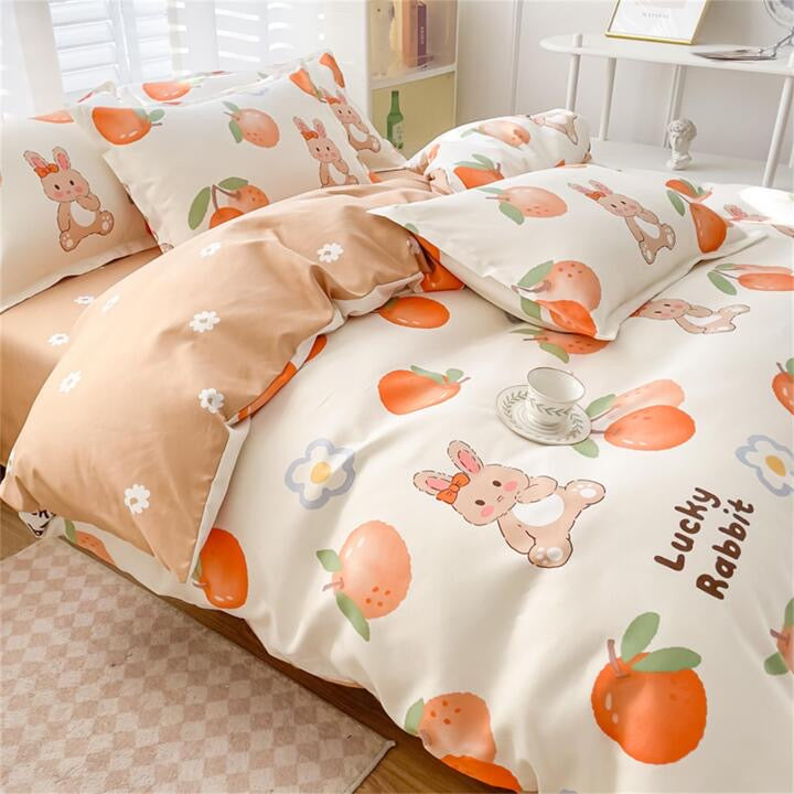 Tangerine Rabbit Summer Pinterest 4 piece Bedsheet (king size)