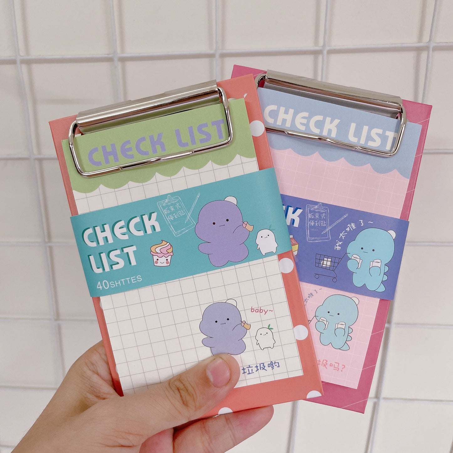 Dino Grid Check List Sticky Notes with clip pad