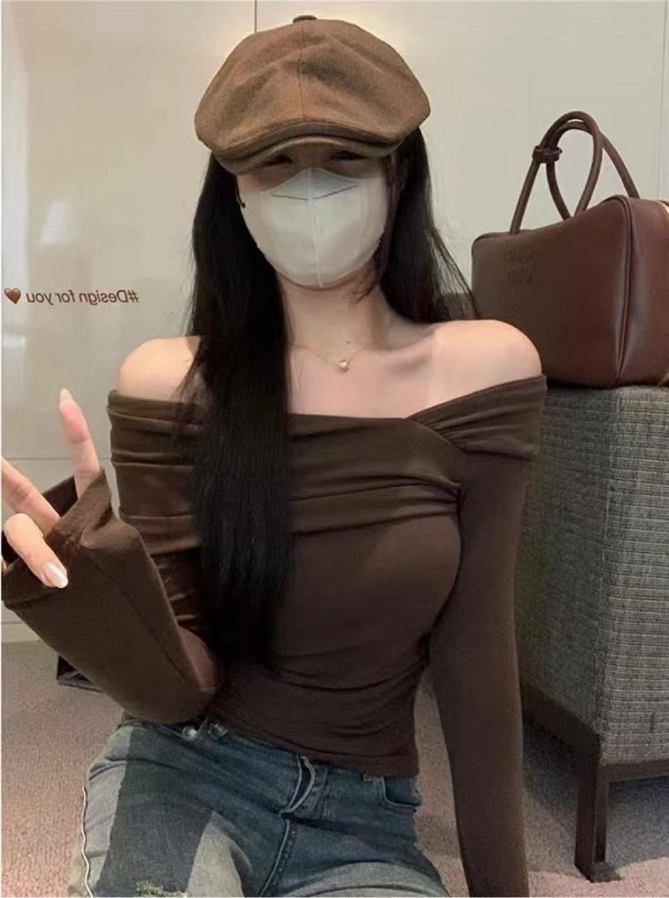 Korean Asymmetrical  Off Shoulder Top