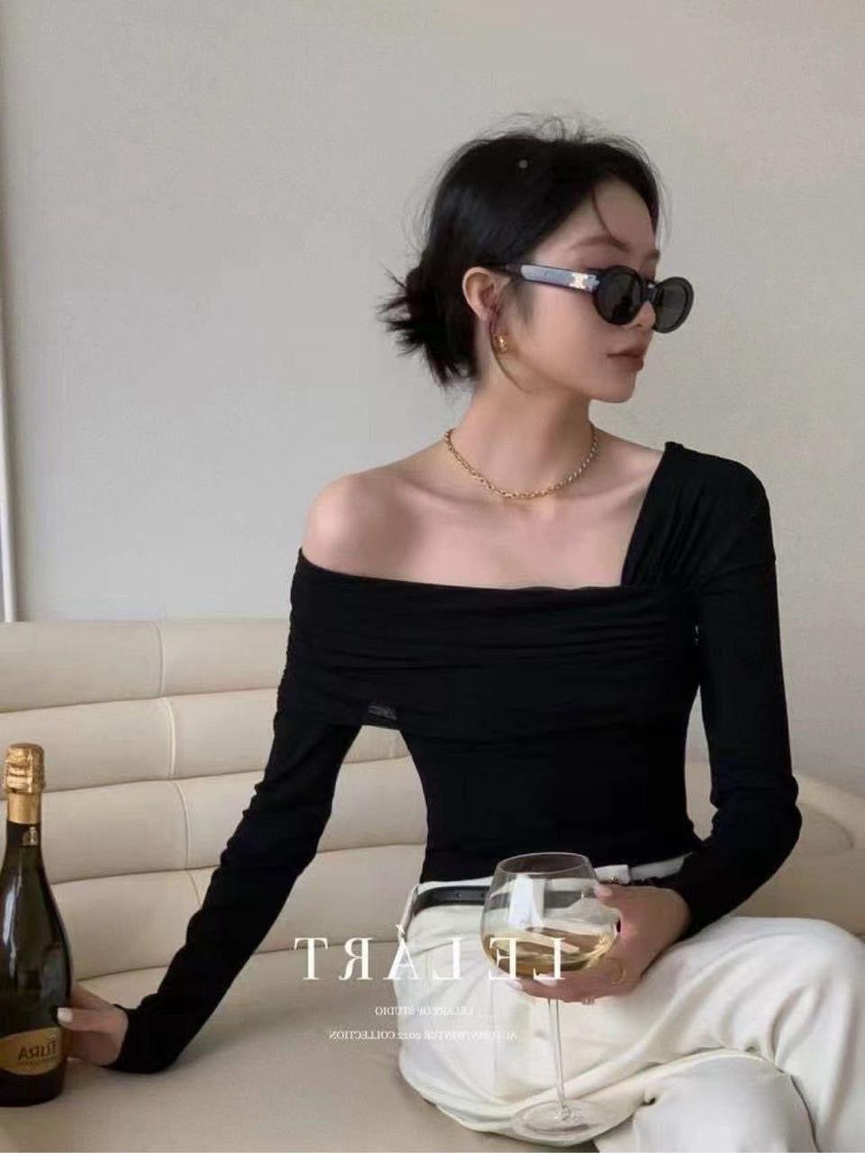 Korean Asymmetrical  Off Shoulder Top